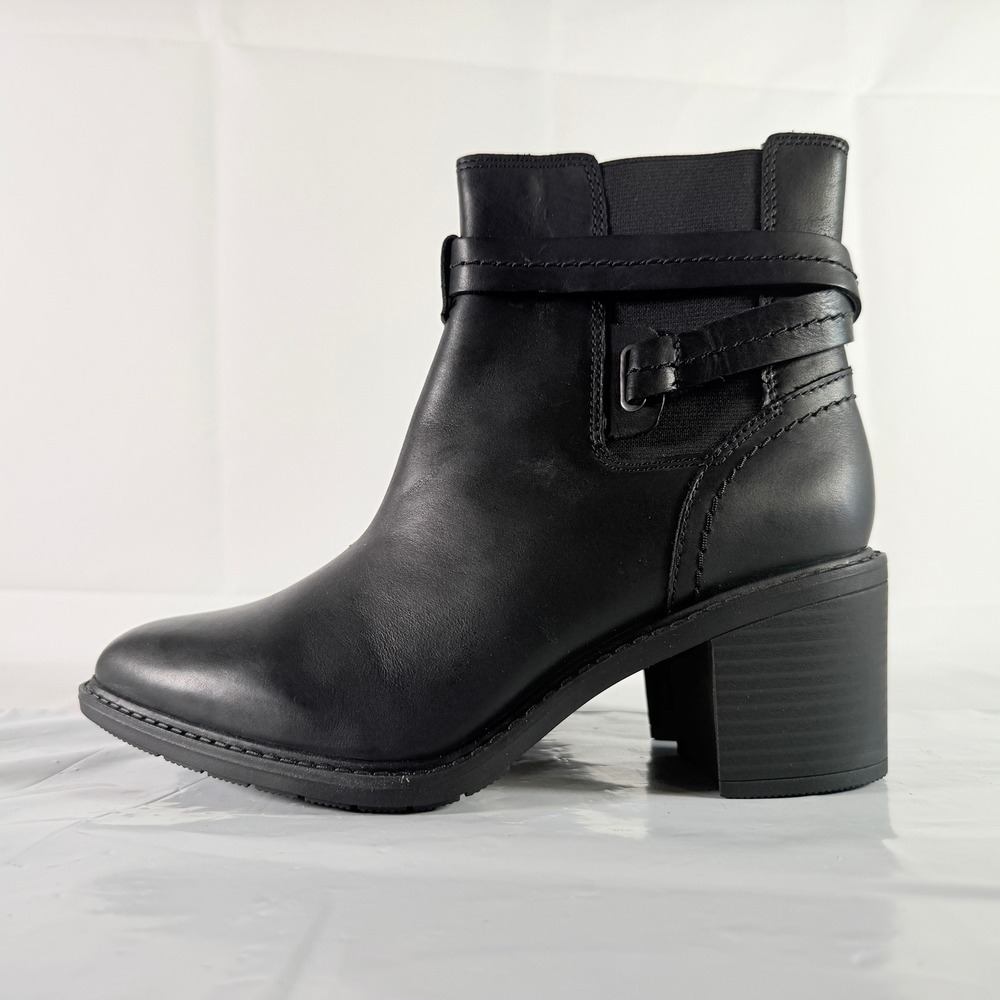 Clarks Scene Star Black Leather Ankle Boots‎ Straps Block Heel Women's Size 9M